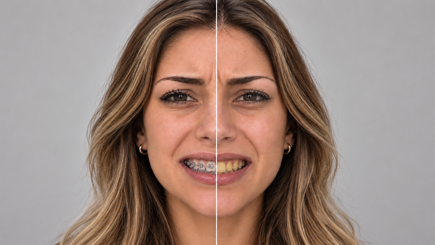 Comparação: aparelho ortodôntico e dentes amarelados após a retirada